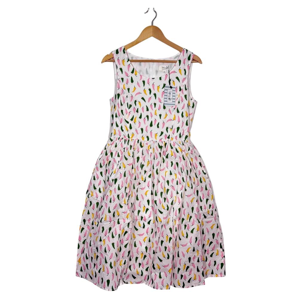 Tulip B Midi A-Line Dress NWT Womens Size Medium Pink Chili Print Pleated Summer
